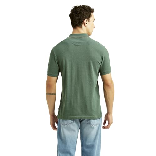 Levi's men's textured green slim fit polo T-shirt, short sleeve, casual upper wear with a classic collar and subtle textured fabric.