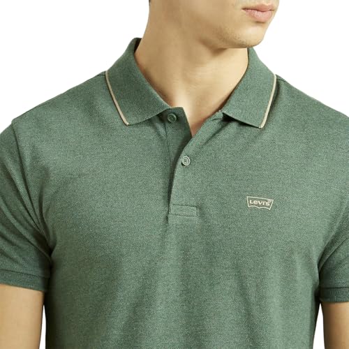 Levi's men's textured green slim fit polo T-shirt with long sleeves, casual style, and classic collar.