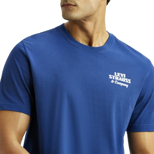 Levi's men's blue crew neck T-shirt with brand logo, short sleeves, casual style, shown on a plain background.