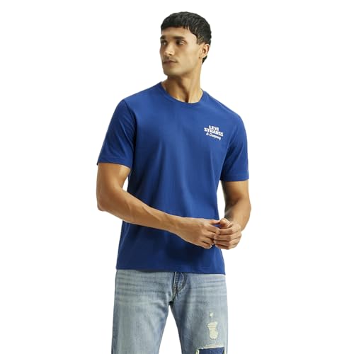 Levi's men's blue crew neck T-shirt with brand logo, short sleeve, casual fit, made from soft cotton fabric.