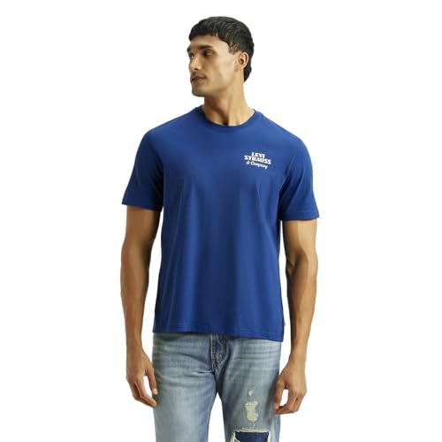 Levi's men's blue crew neck T-shirt with brand logo, short-sleeve casual upper wear, classic fit and soft fabric.