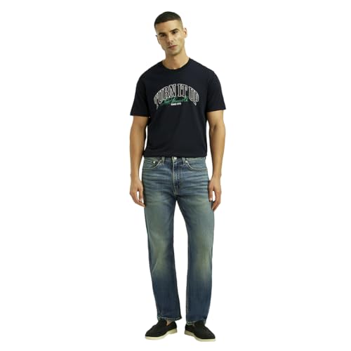 Men's 505 Blue Straight Fit Mid Rise Jeans