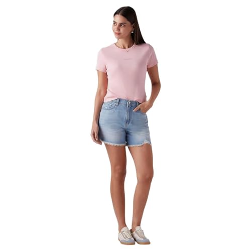 Women's Light-Blue Ribcage Fit High Rise Shorts