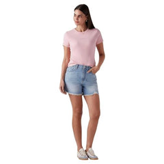 Women's Light-Blue Ribcage Fit High Rise Shorts