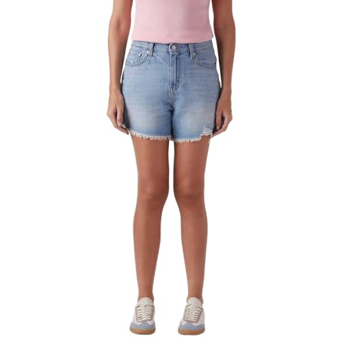 Women's Light-Blue Ribcage Fit High Rise Shorts