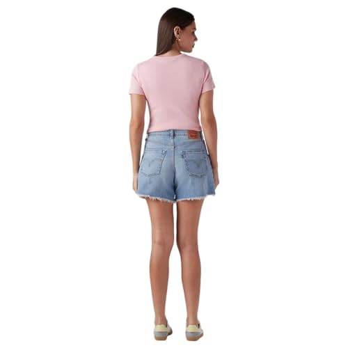 Women's Light-Blue Ribcage Fit High Rise Shorts