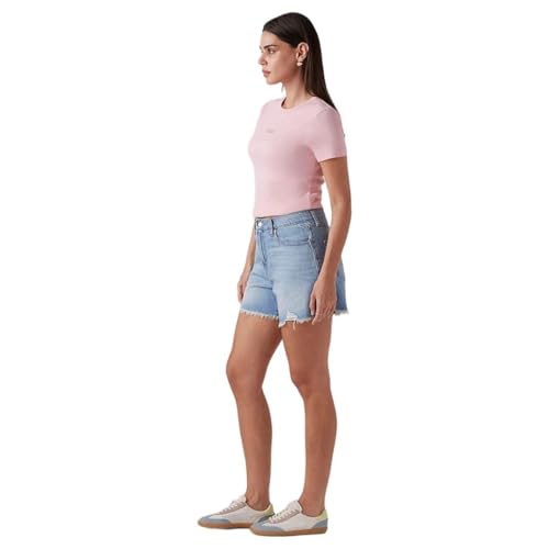 Women's Light-Blue Ribcage Fit High Rise Shorts