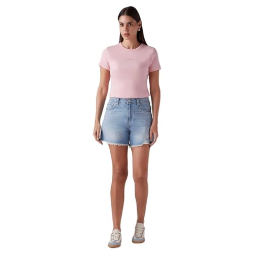 Women's Light-Blue Ribcage Fit High Rise Shorts