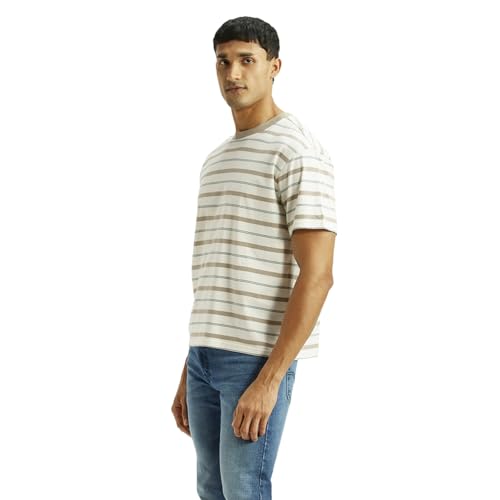 Levi's Men's Striped Off-White Boxy T-Shirt