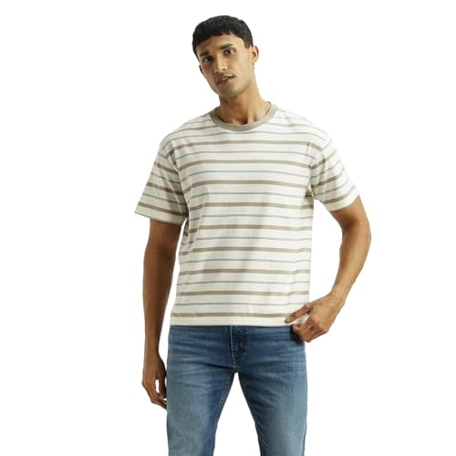 Levi's Men's Striped Off-White Boxy T-Shirt