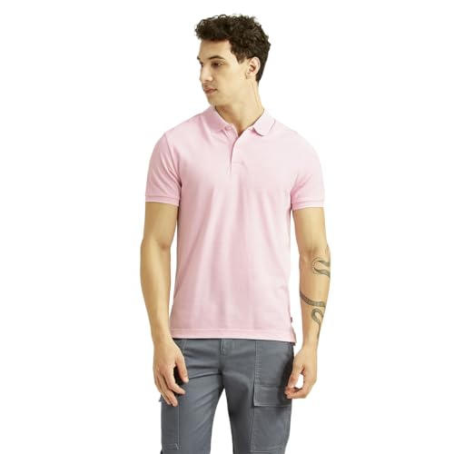 Levi's Men's Solid Light-Pink Slim Fit Polo T-Shirt