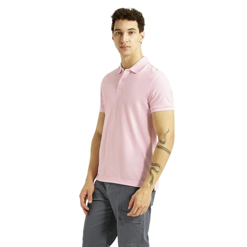 Levi's Men's Solid Light-Pink Slim Fit Polo T-Shirt