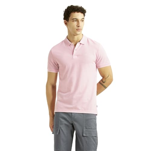 Levi's Men's Solid Light-Pink Slim Fit Polo T-Shirt