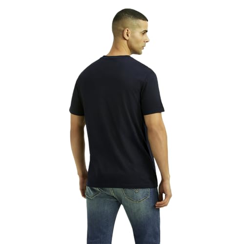 Men's navy slim fit T-shirt with typographic print by Levi's, featuring a casual crew neck design and short sleeves.