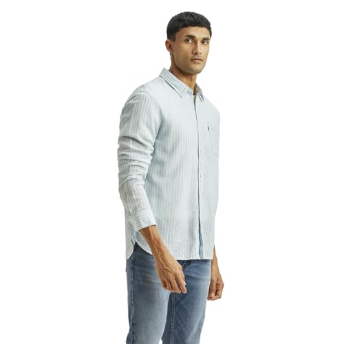 Levi's Men's Striped Light-Blue Slim Fit Shirt