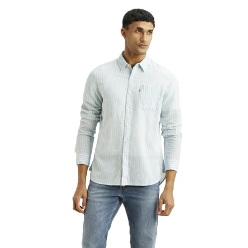 Levi's Men's Striped Light-Blue Slim Fit Shirt