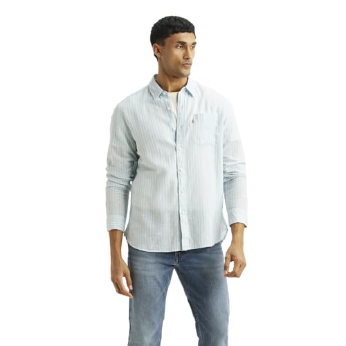 Levi's Men's Striped Light-Blue Slim Fit Shirt