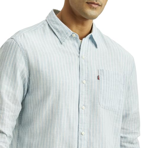 Levi's Men's Striped Light-Blue Slim Fit Shirt