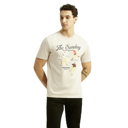 Levi's men's graphic print off-white crew neck T-shirt with short sleeves, casual upper wear for men.