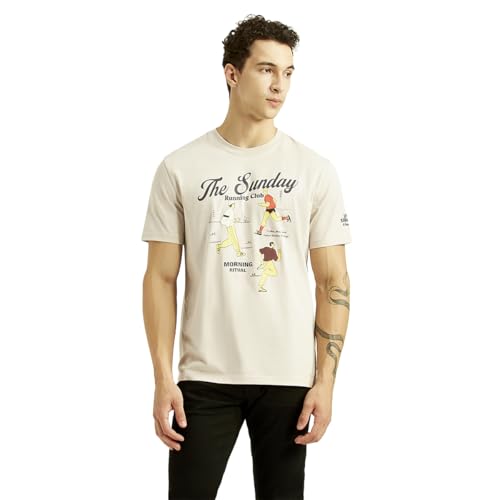 Levi's men's graphic print off-white crew neck t-shirt with short sleeves, casual upper wear, featuring a bold graphic design.
