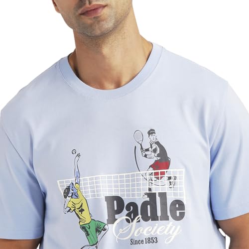 Light-blue men's crew neck T-shirt by Levi's with graphic print, short sleeves, casual style for everyday wear.