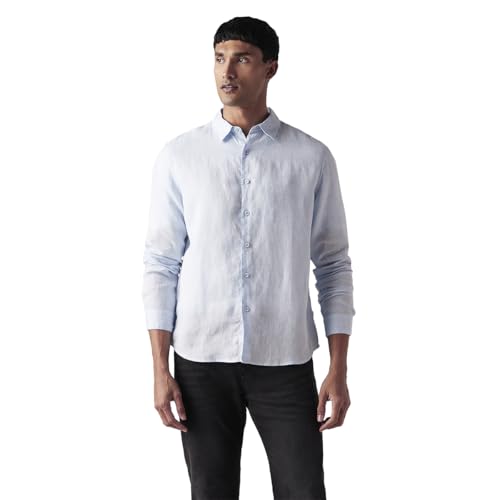 Levi's Men's Solid Slim Fit Linen Shirt Blue