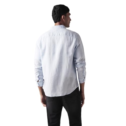 Levi's Men's Solid Slim Fit Linen Shirt Blue