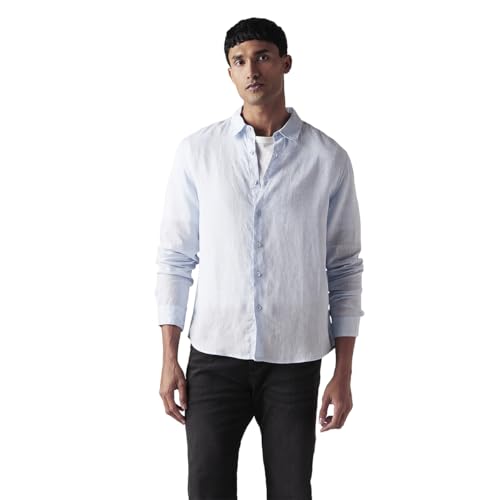 Levi's Men's Solid Slim Fit Linen Shirt Blue