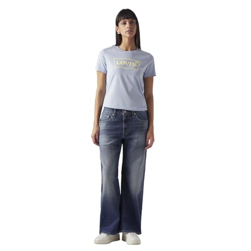 Women's Blue Loose Bootcut Fit Mid Rise Jeans