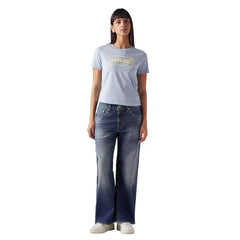 Women's Blue Loose Bootcut Fit Mid Rise Jeans