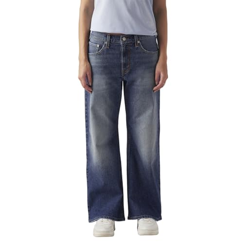 Women's Blue Loose Bootcut Fit Mid Rise Jeans