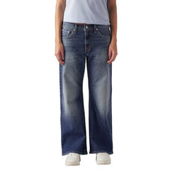 Women's Blue Loose Bootcut Fit Mid Rise Jeans