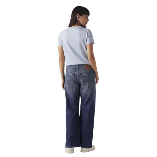 Women's Blue Loose Bootcut Fit Mid Rise Jeans