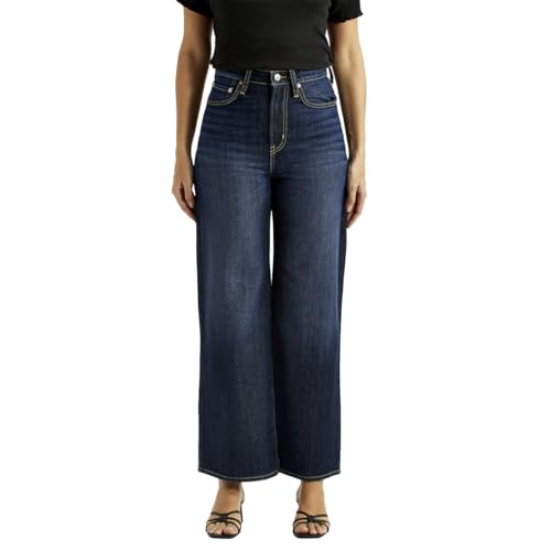 Women's High Rise Ribcage Wideleg Fit Navy Jeans