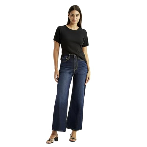 Women's High Rise Ribcage Wideleg Fit Navy Jeans