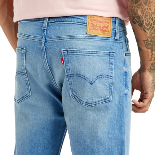 Levi's Men's 513 Light-Blue Slim Straight Fit Mid Rise Jeans