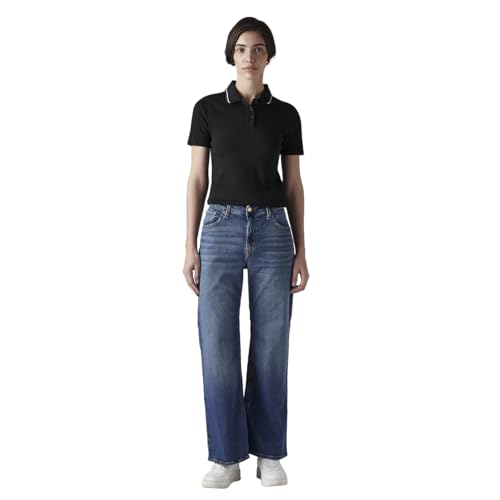 Women's Blue Loose Bootcut Fit Mid Rise Jeans
