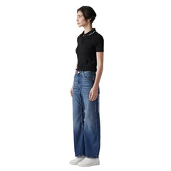 Women's Blue Loose Bootcut Fit Mid Rise Jeans