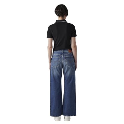 Women's Blue Loose Bootcut Fit Mid Rise Jeans