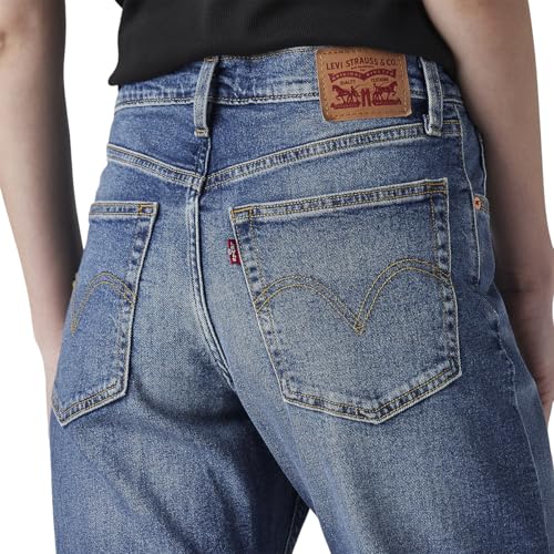 Women's Blue Loose Bootcut Fit Mid Rise Jeans