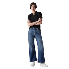 Women's Blue Loose Bootcut Fit Mid Rise Jeans