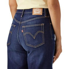 Women's Dark-Blue Ribcage Wide Leg Fit High Rise Jeans
