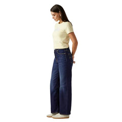 Women's Dark-Blue Ribcage Wide Leg Fit High Rise Jeans