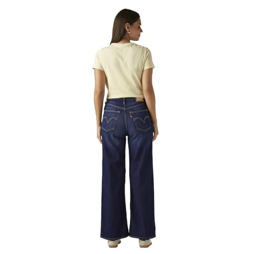 Women's Dark-Blue Ribcage Wide Leg Fit High Rise Jeans