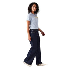 Women's Dark-Blue Loose Bootcut Fit Mid Rise Jeans