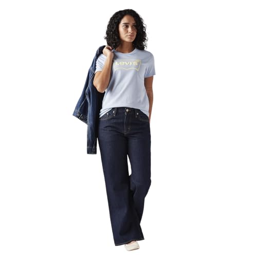Women's Dark-Blue Loose Bootcut Fit Mid Rise Jeans