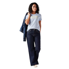 Women's Dark-Blue Loose Bootcut Fit Mid Rise Jeans