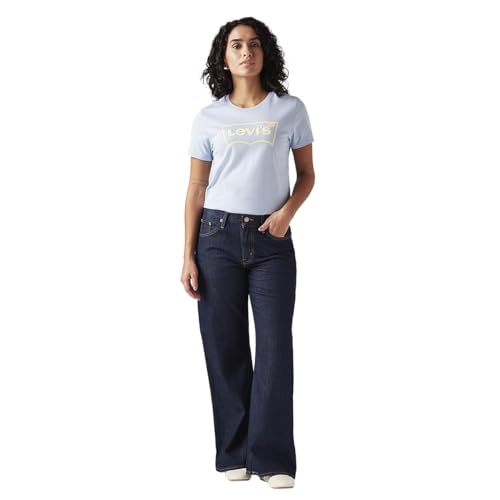 Women's Dark-Blue Loose Bootcut Fit Mid Rise Jeans