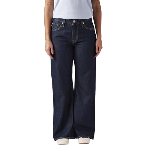 Women's Dark-Blue Loose Bootcut Fit Mid Rise Jeans