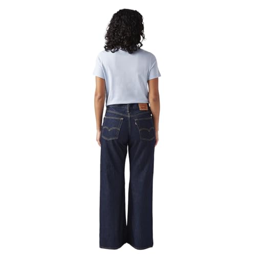 Women's Dark-Blue Loose Bootcut Fit Mid Rise Jeans